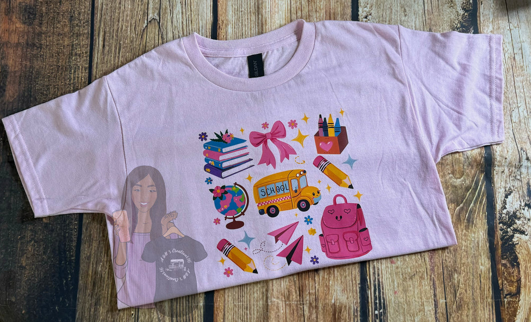 Teen Back to School Coquette Bow tshirt shirt, School Bus, Girl School, Pencil, First Day Of School, Kids School Shirt, Books shirt, Globe shirt, Coquette School Shirt,Back To School Shirts, kids Coquette Pink Bow T-Shirt